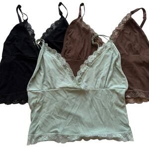 Womens 3 Pack Ribbed Lace Cami Tank Crop Top Babydoll Dainty Coquette S Black Br